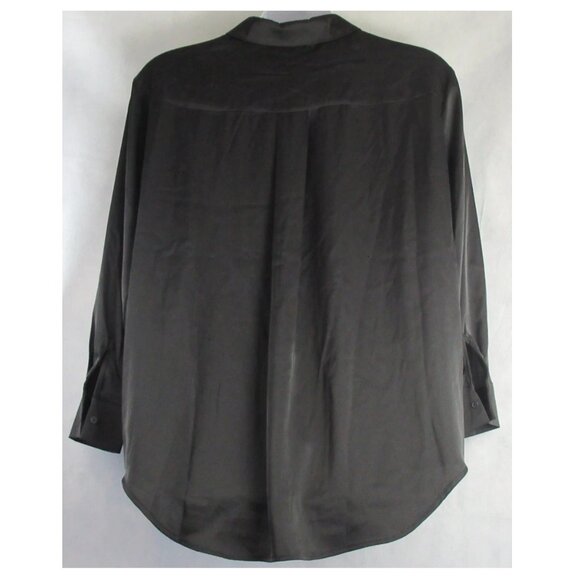 And Now This Women's Plus Size Satin Long-Sleeve Button-Front Shirt, Black, 1X - Picture 2 of 6